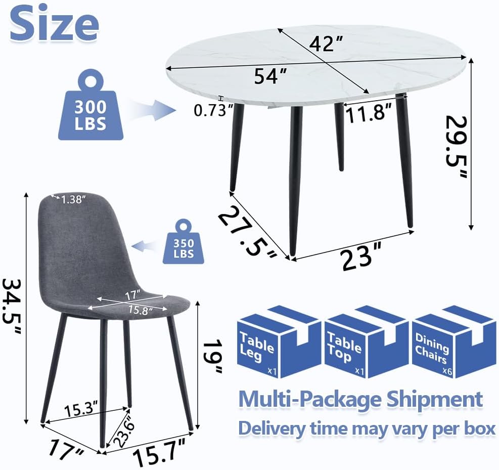 Round Dining Table Set for 6, 42"-54" Extendable Dining Room Table Set
