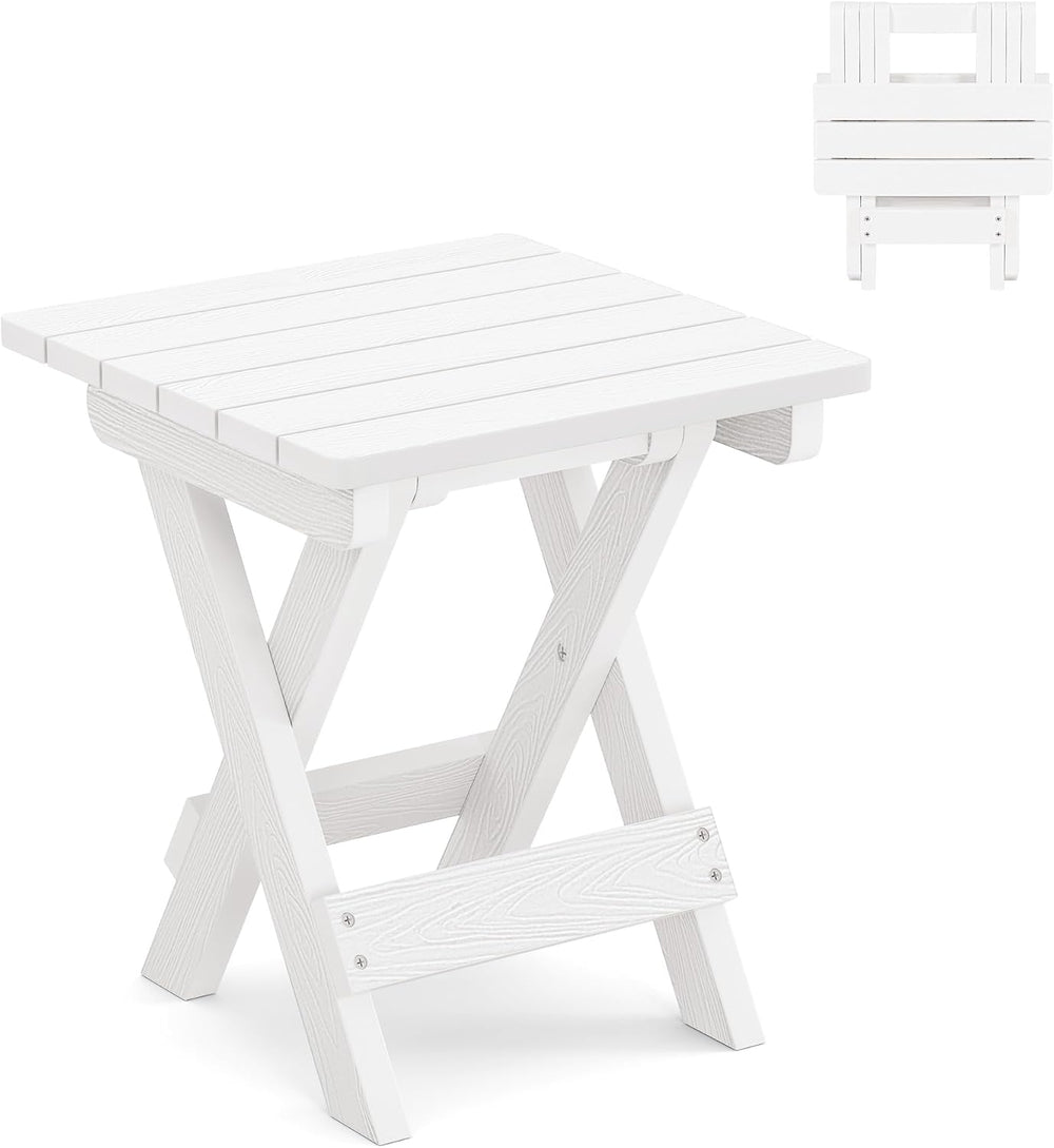 LUE BONA Small Outdoor Folding Side Table HDPS 14 Inch Height, White