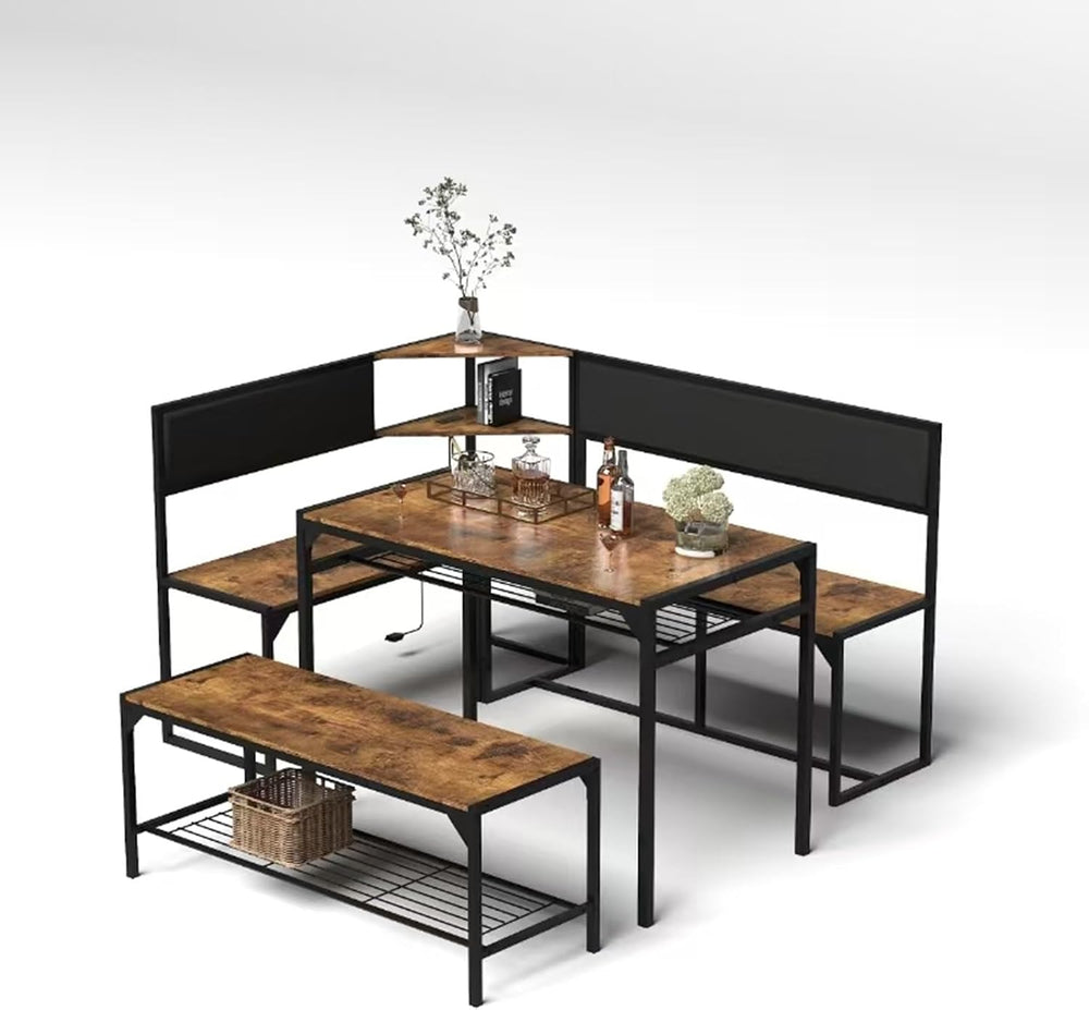 KEIKI 3-Piece Corner Dining Table Set for 4-6, Industrial Kitchen Table and C...