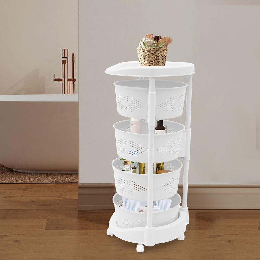 3-Tier Rotating Storage Rack with Wheels, Storage Tower with Baskets, 360° La...
