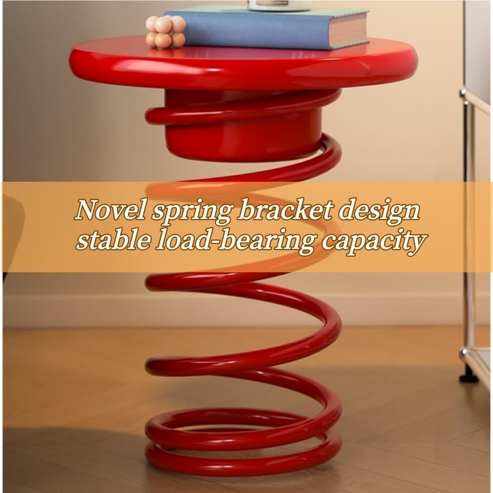 Spring Shaped Minimalist Round Side Table(Color:Red)