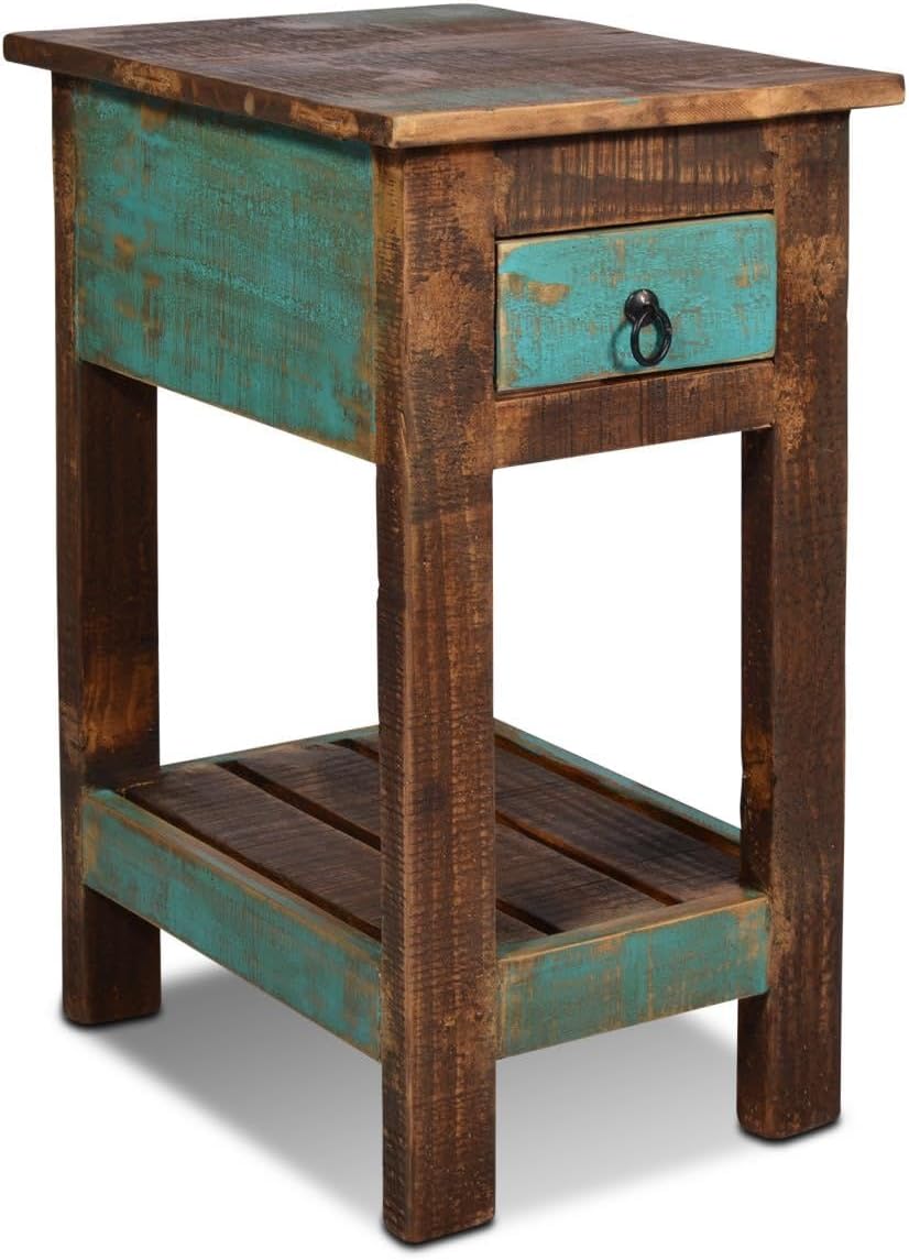 Crafters and Weavers La Boca Blue Side Table in Multi-Color