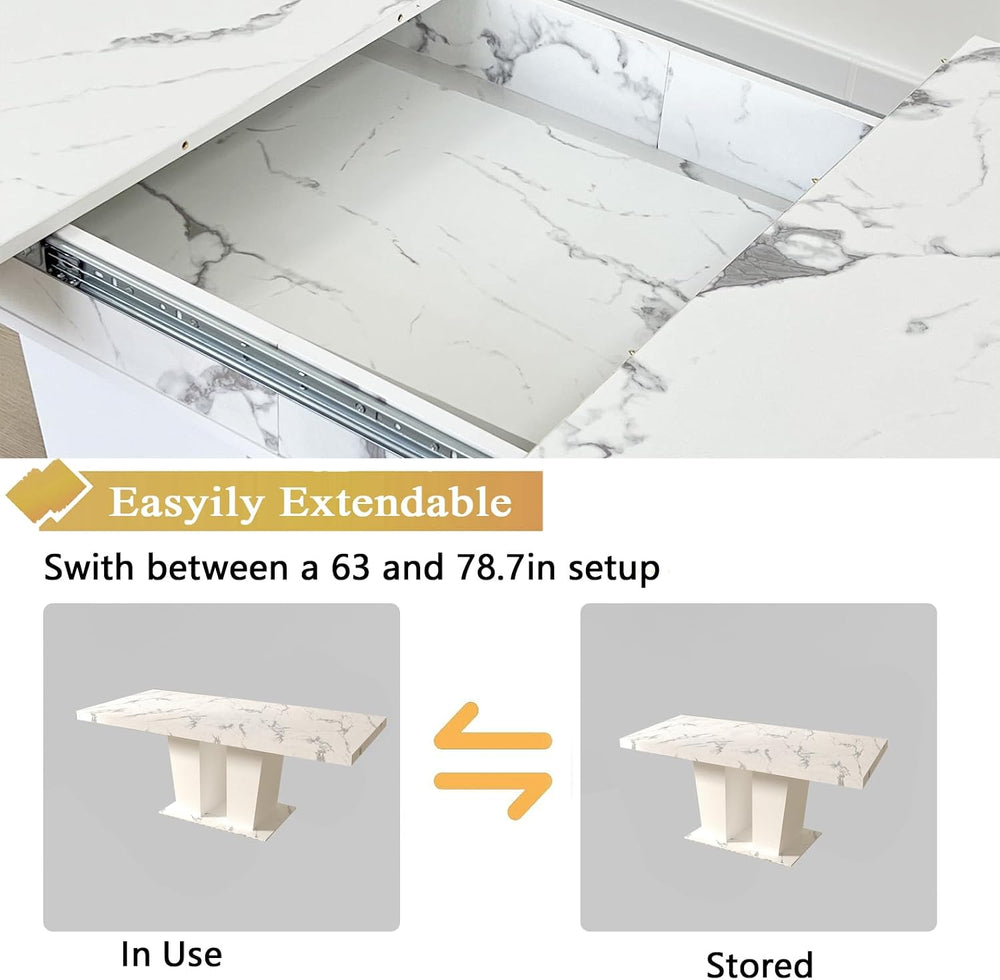 Faux Marble Extendable Dining Table Set for 6, Modern White Kitchen Table Set...
