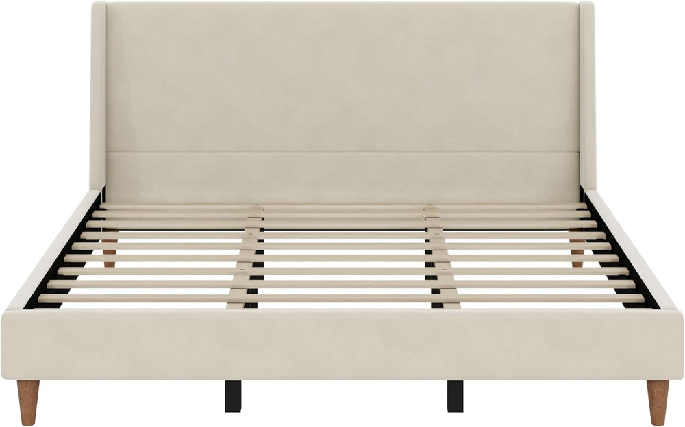 Merax King Size Velvet Bed Frame with Wingback Headboard, Upholstered Platfor...