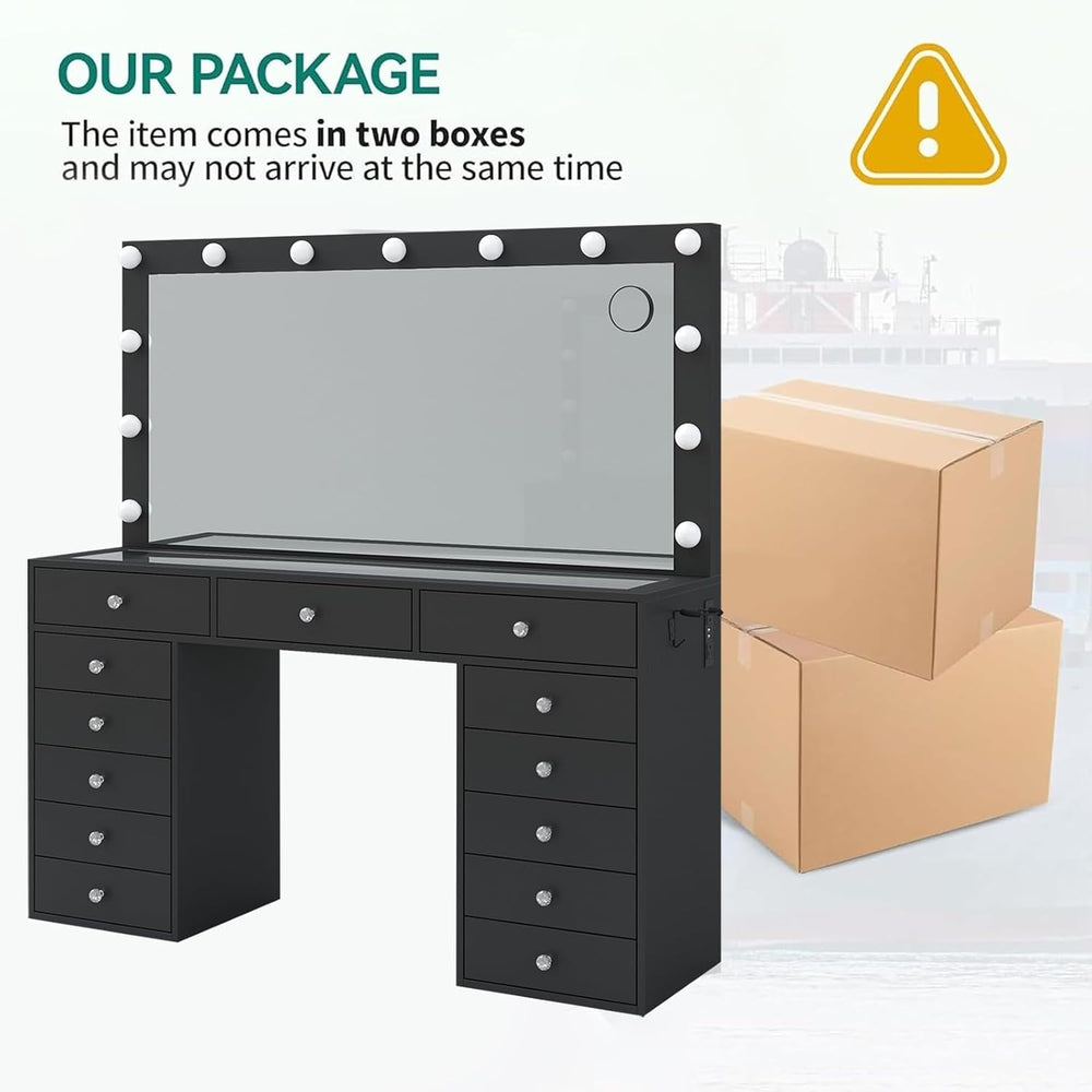 FUSOU Makeup Vanity with Power Outlet & Lighted Mirror, 13 Drawers Vanity...