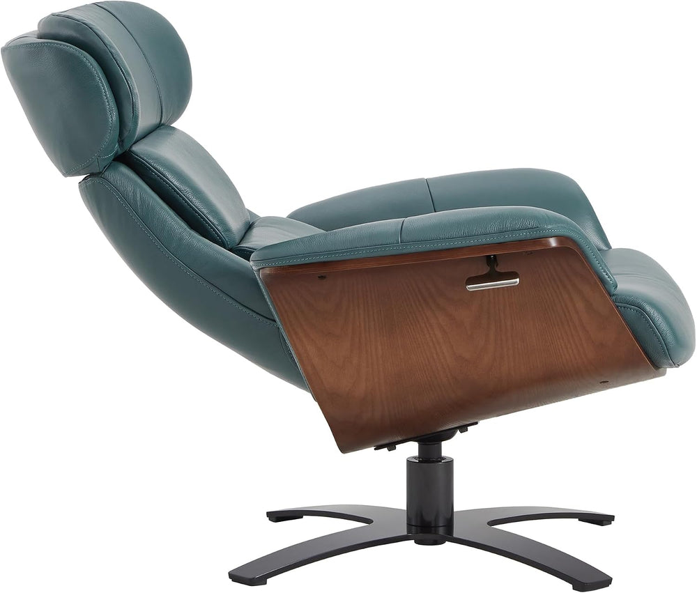 CHITA Genuine Leather Reclining Swivel Accent Chair with Ottoman, Teal | Eame...