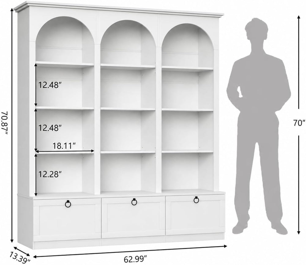 Loomie 71" Tall Triple Wide Bookshelf with Doors, 5-Tier Large Bookcase