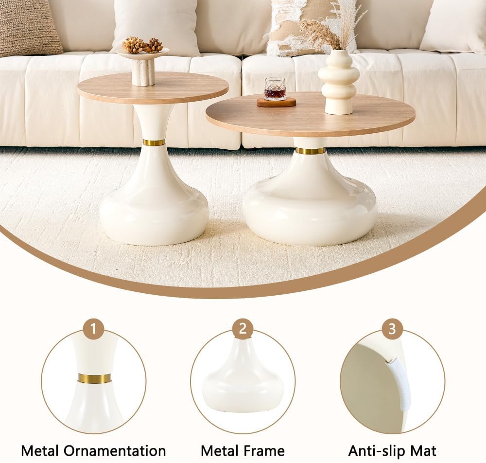 Affordable Luxury Gourd-Shaped Nesting Coffee Table Set. (Off White + Wood + ...
