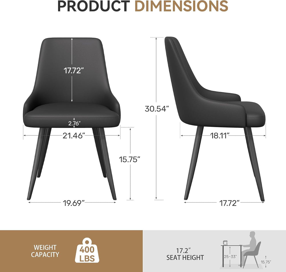 Faux Leather Chairs Set of 4, Waterproof Padded Seat,Black | Modern Dining Ch...