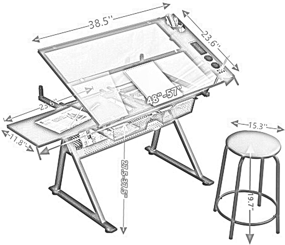 GarveeHome Drafting Table w/Stool, Height Adjustable Multifunctional Art Craf...