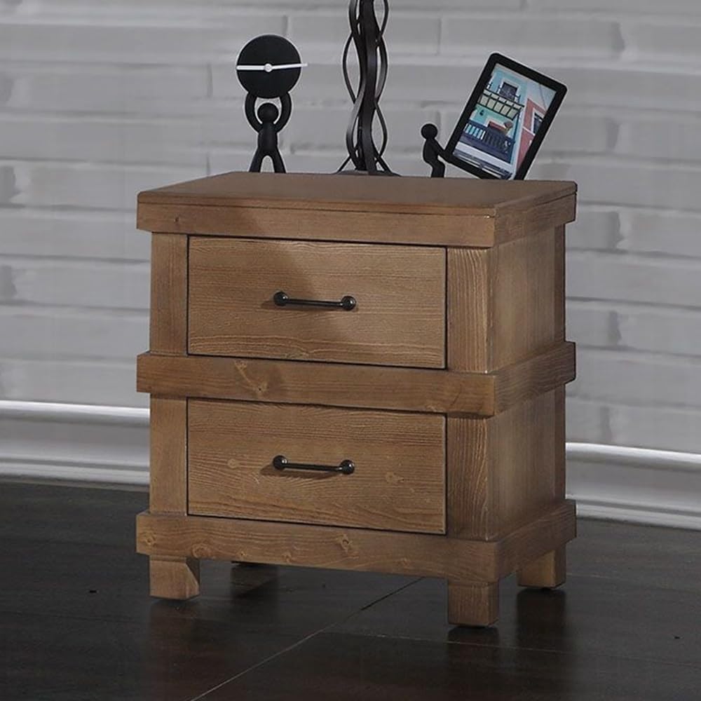 Nightstand with 2 Drawers in Antique Oak Finish,for Small Spaces