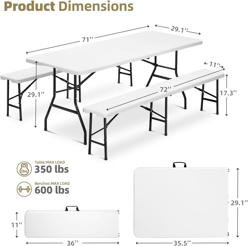 6 Feet Picnic Table Set with 2 Benches