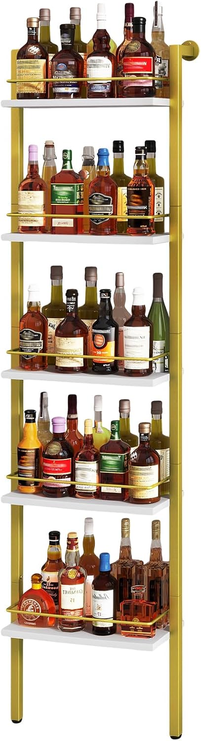 YMYNY 5-Tier Wall Mounted Wine Racks 16.93x7.87x69.68 White & Gold HWR001...