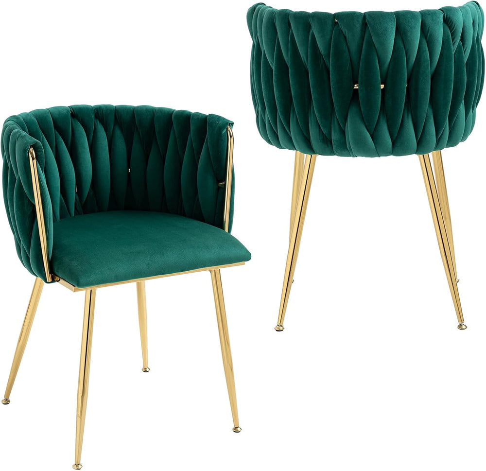 NIOIIKIT Modern Velvet Dining Chairs Set of 2 Hand Weaving Accent Chairs Livi...