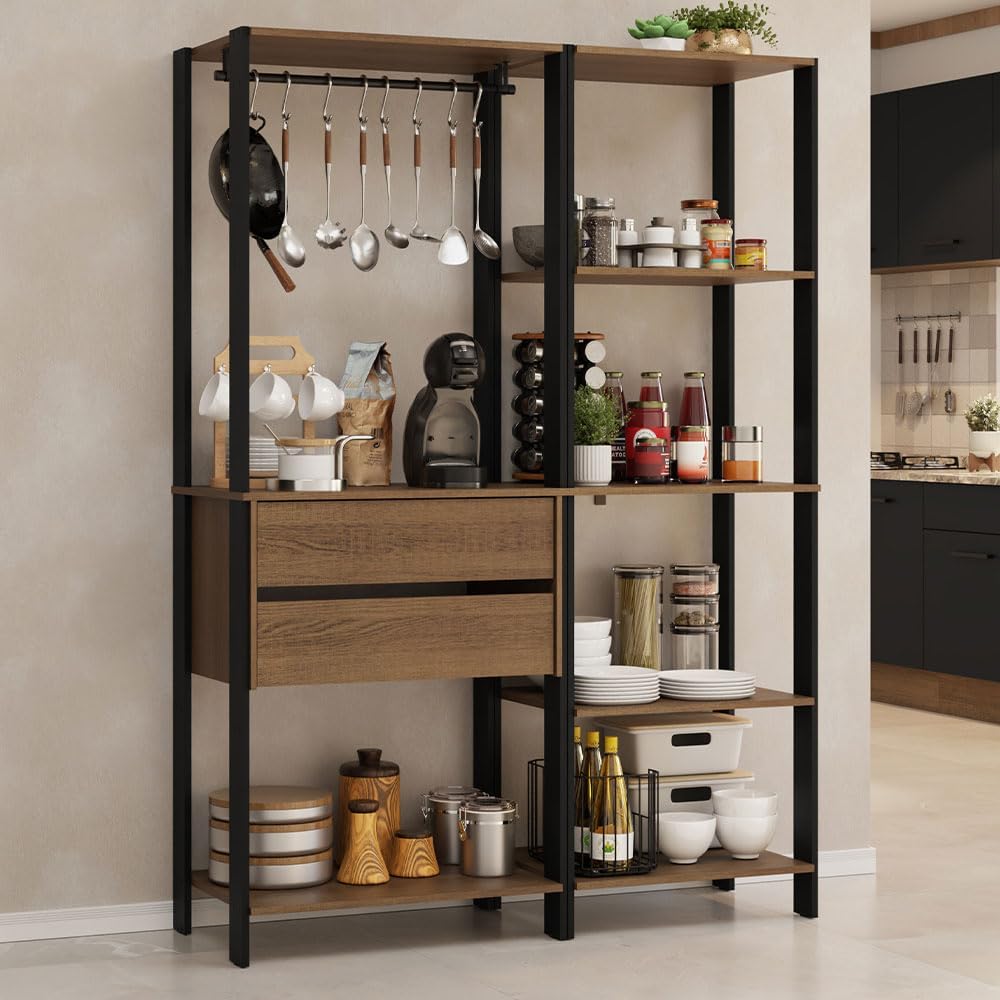 Madesa Kitchen Pantry Storage Rack with 2 Drawers, 7 Shelves and Hanging Spac...