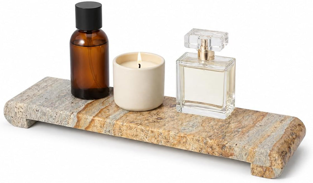 16"x4" Natural Marble Tray Pedestal Stand, Bathroom Counter Vanity ...