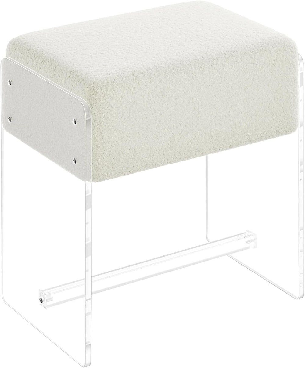 Vanity Stool Chair, Soft Ottoman with Clear Acrylic Legs, Modern Padded Seat ...