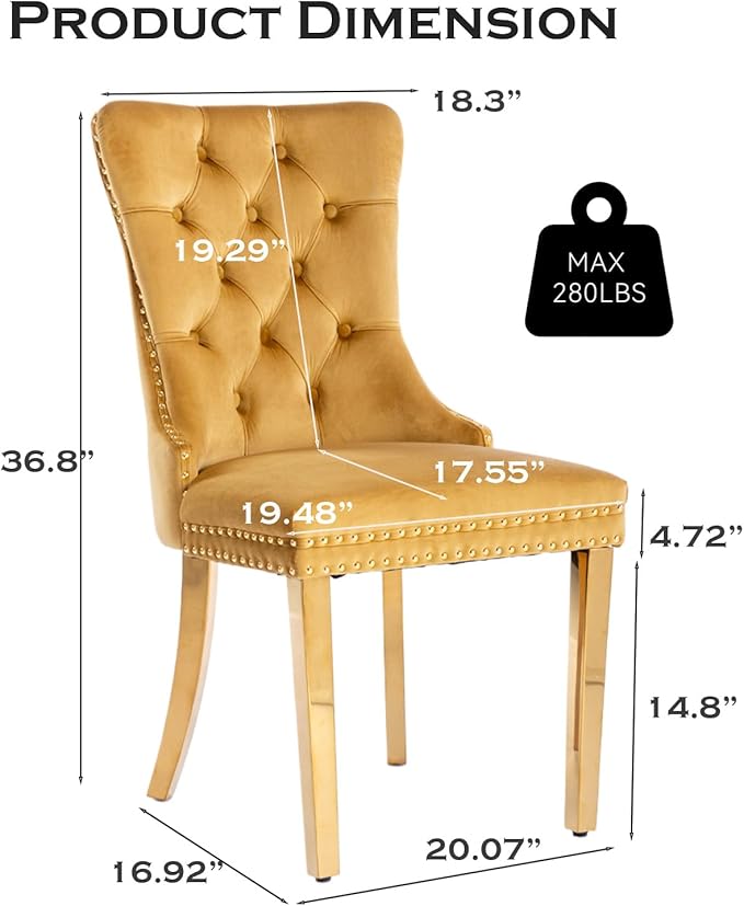 Velvet Upholstered Dining Chairs Set of 6, Modern Style Kitchen Side Chairs w...