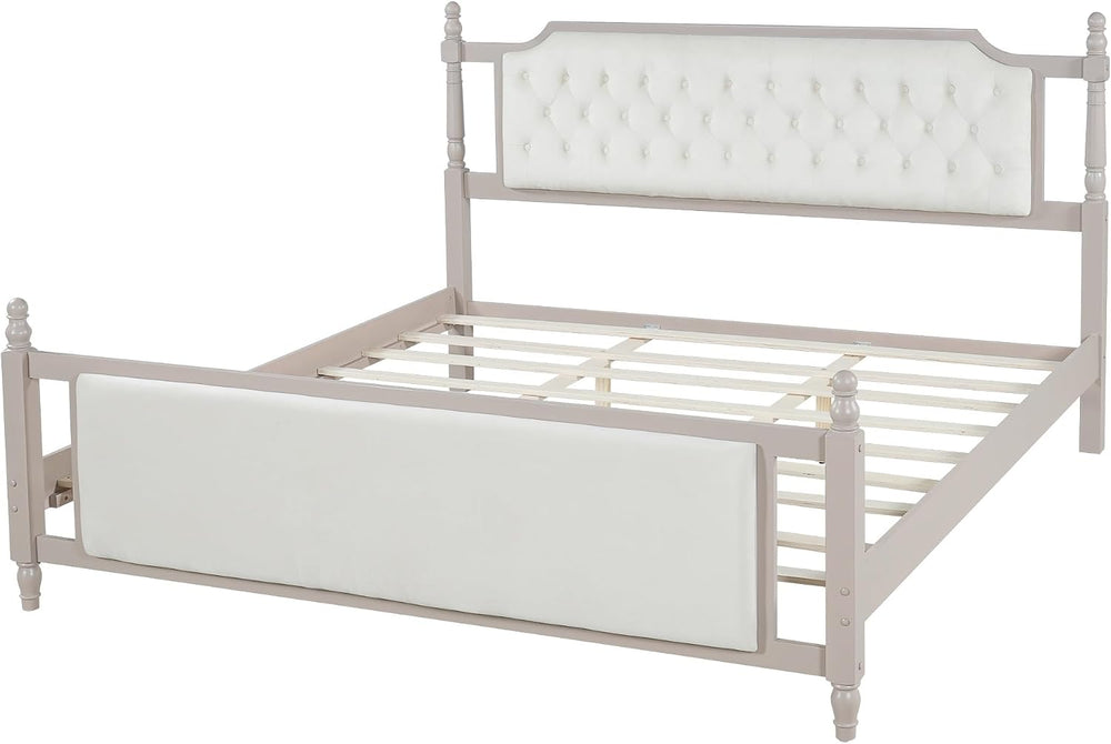 Peanu King Size Upholstered Platform Bed, Tufted Velvet Headboard, Solid Wood...