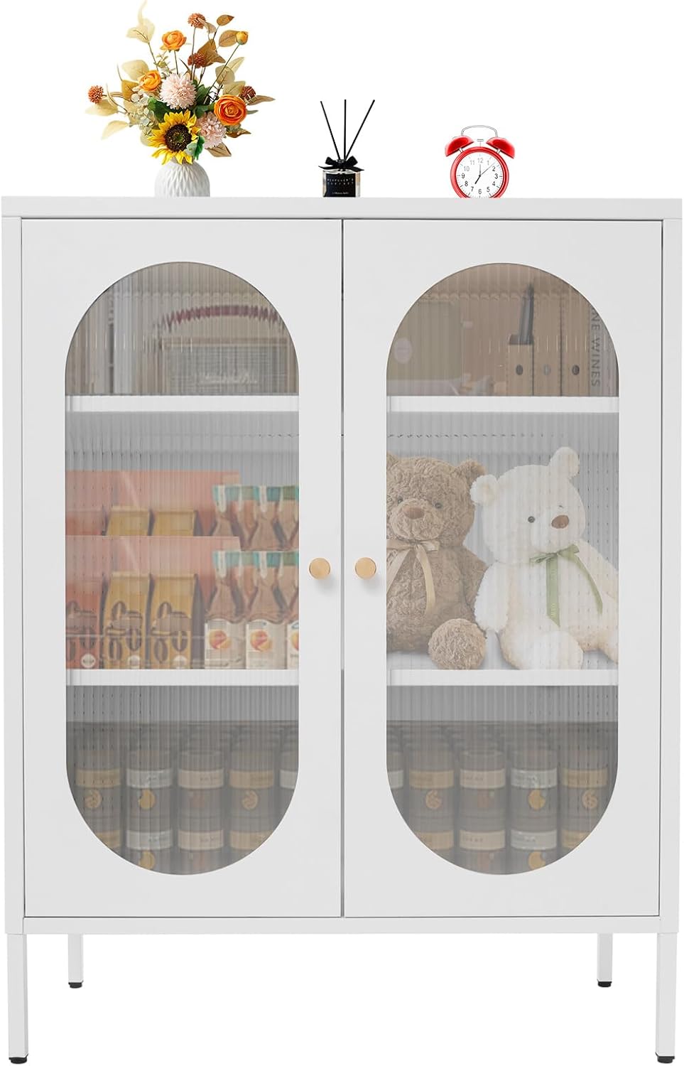 Accent Cabinet with Glass Doors – 3 Tier Storage, Modern Coffee Bar Station P...