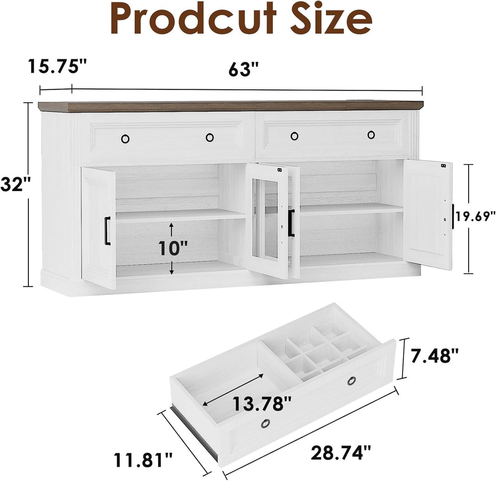 63'' Sideboard Buffet Cabinet with Storage, Modern Credenza with Outl...