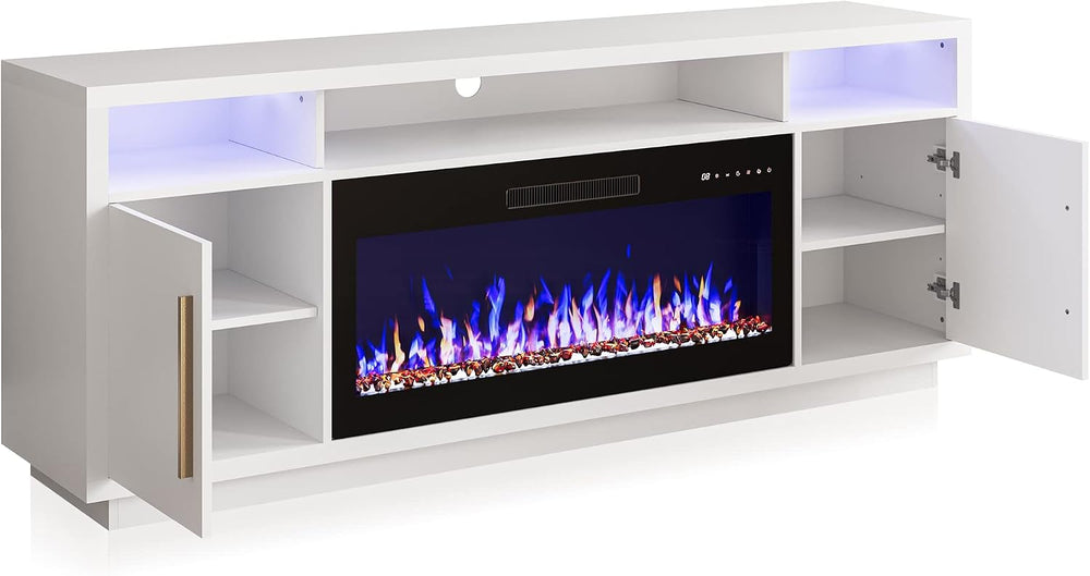 BELLEZE 70" Fireplace TV Stand for TVs Up to 80", LED Light Enterta...