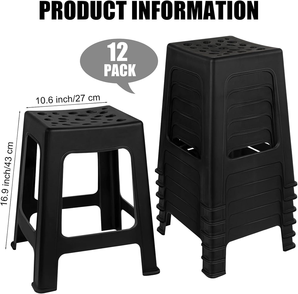 TURSTIN 12 Pack Plastic Stools 16.9 Inch Black Nesting Stools Portable Backle...