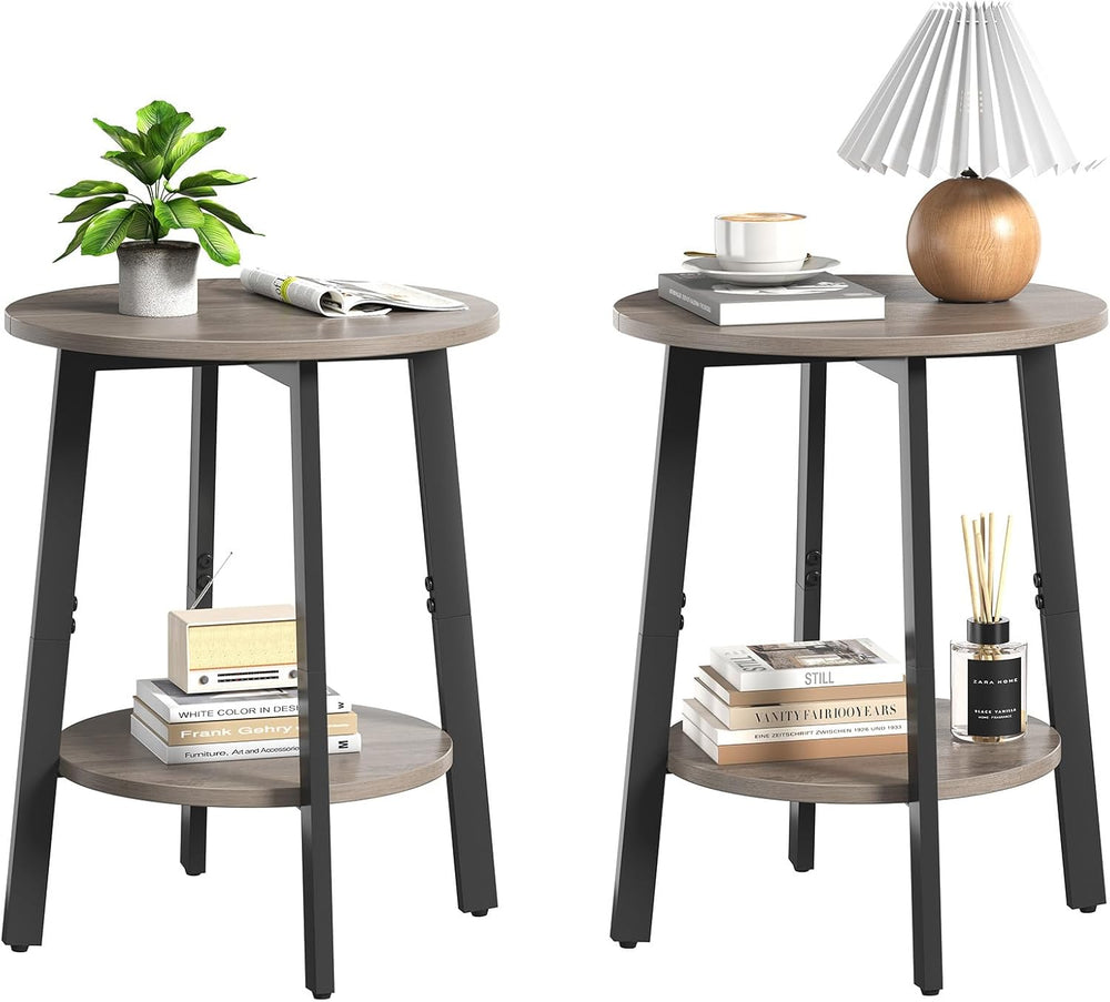 sthmec Side Table Set of 2, Small Round End Table with Storage Shelf for Smal...