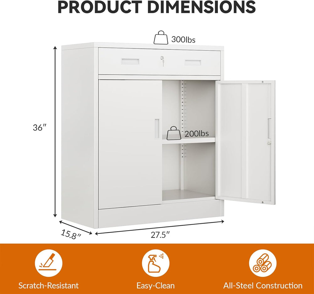 BESFUR Metal Storage Cabinet, Garage Storage Cabinet with One Drawer and Adju...
