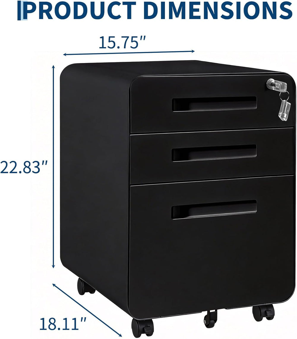 3 Drawer File Cabinet with Lock, Mobile Metal Filing Cabinet for Letter/Legal...