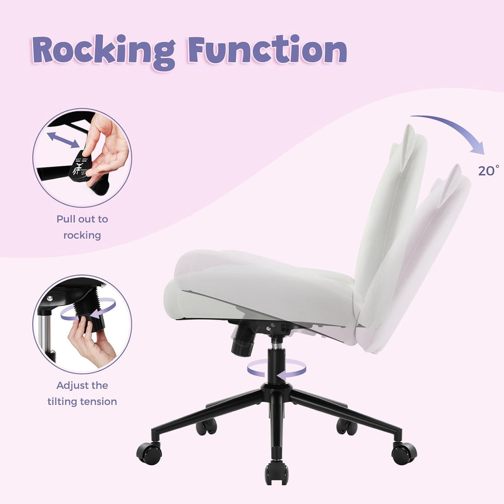 IWMH Cross Legged Office Chair for Home, Vanity Chair with Wide Seat | Ergono...