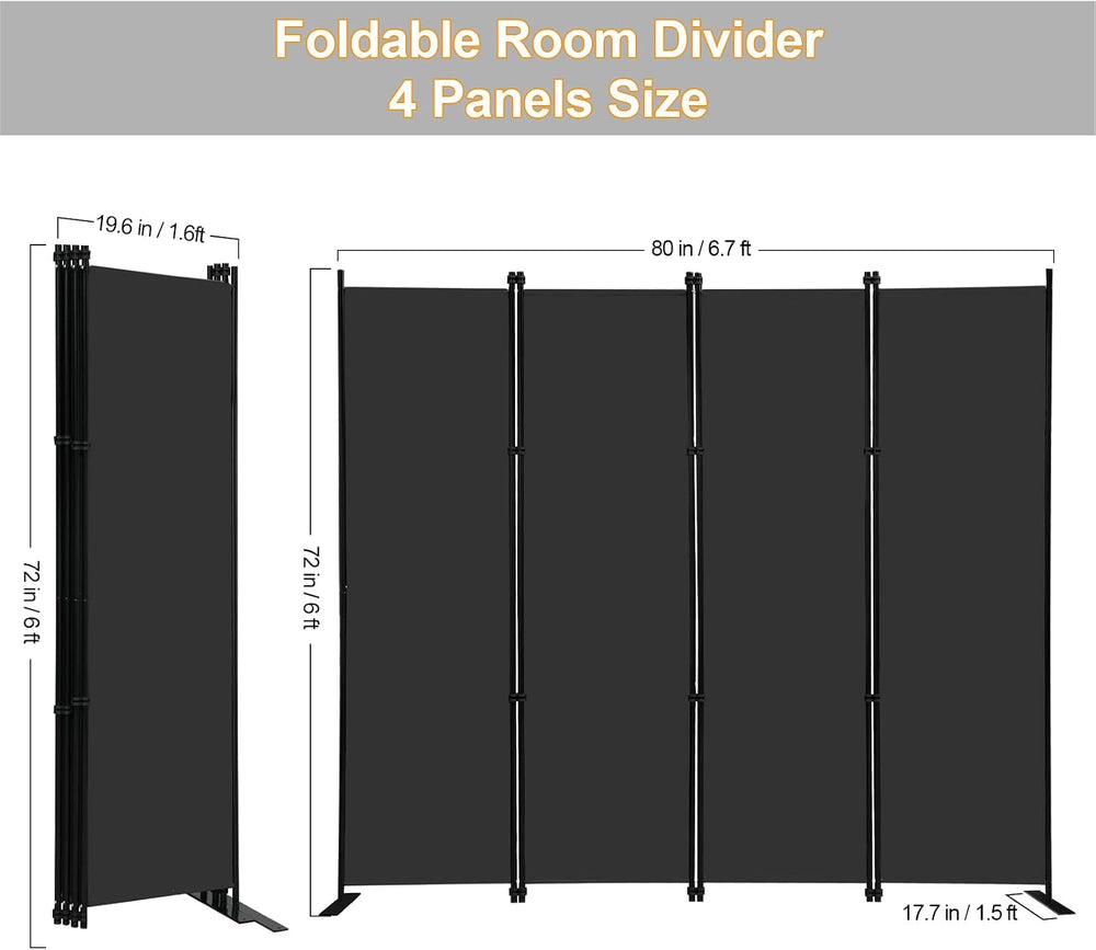 MAYOLIAH 4 Panel Room Divider 6Ft Tall Indoor Foldable Privacy Screen wall