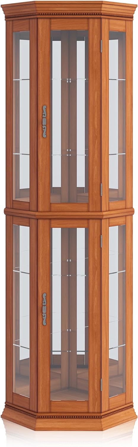 BELLEZE Lighted 3-Side Glass Display Curio Cabinet w/Tempered Glass Doors and...