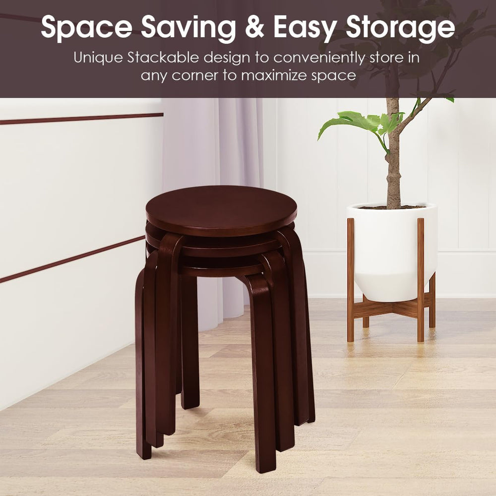 COSTWAY Stackable Bentwood Stools Set of 4, 18in Backless Round Chairs