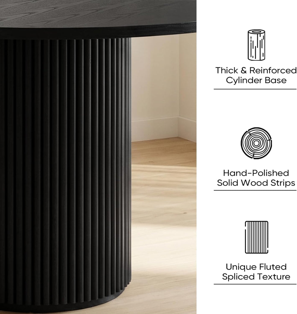 Comfy to go 36 inch Modern Round Dining Table, Solid Wood Strips Pedestal Bas...