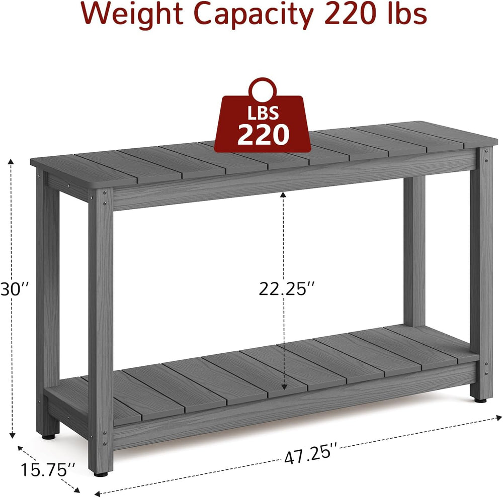 Stoog Outdoor Console Table, All-Weather 2-Tier Buffet Bar Table, Grey