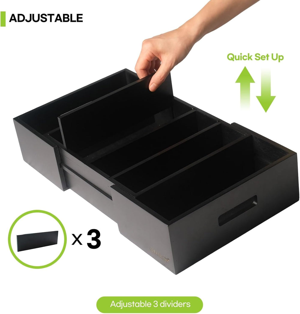 Expandable Bamboo Kitchen Cabinet Organizer for Food Container Lids Holder