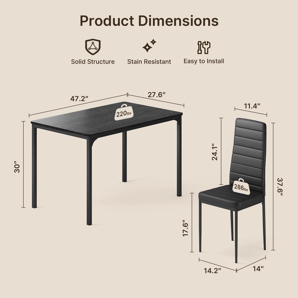 Gizoon 5-Piece Dining Table Set for 4, Kitchen Table with PU Chairs Black | M...