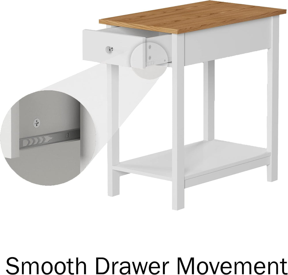 Side Table Set - Small Nightstand Set of 2 with Drawer and Open Storage Shelf...