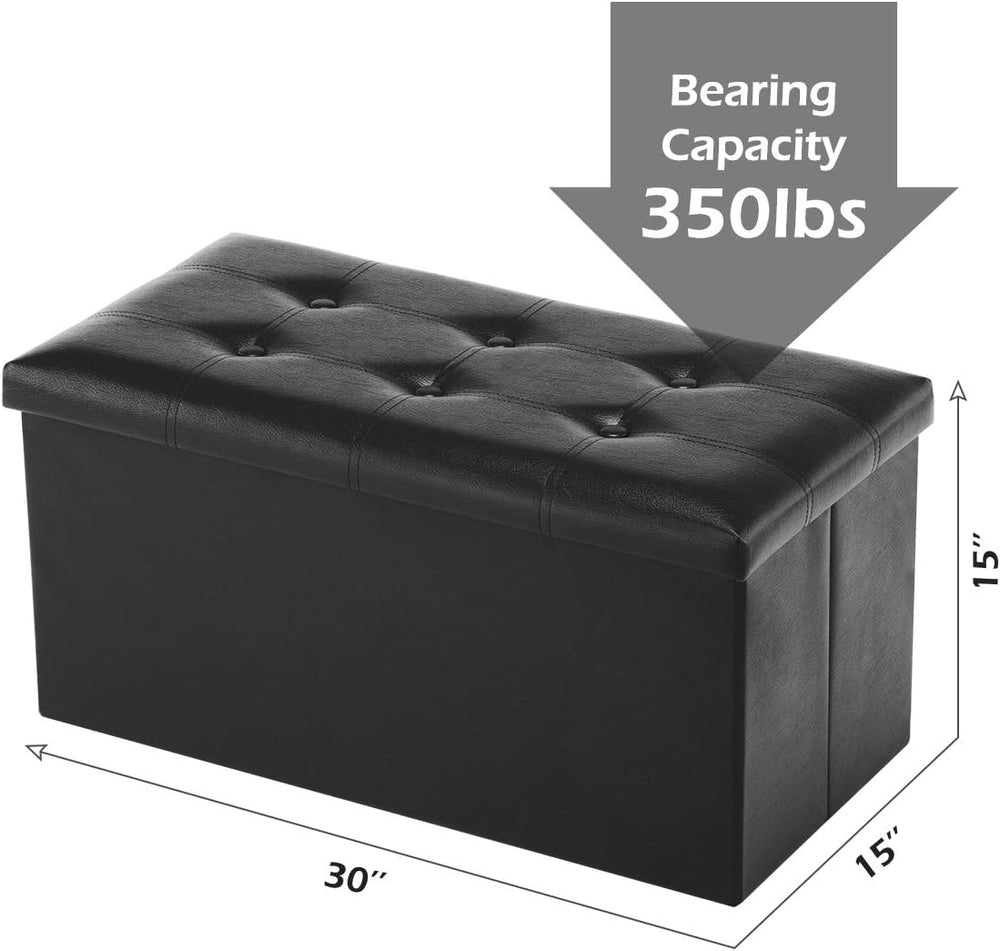Youdesure 30" Ottoman with Storage, Folding Faux Leather Bench, Black | ...