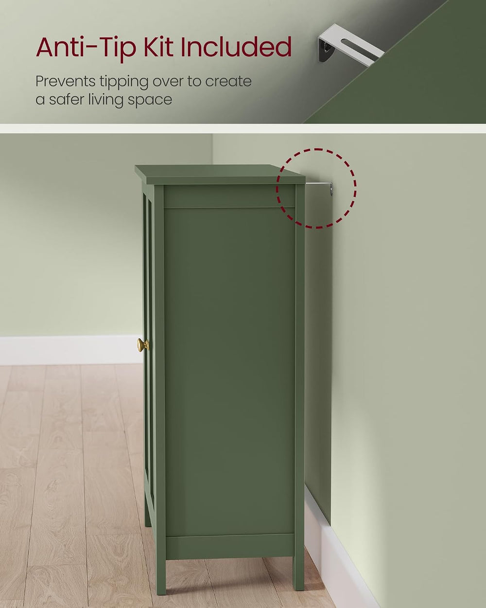 VASAGLE Bathroom Floor Storage Cabinet, 2 Adjustable Shelves, Forest Green