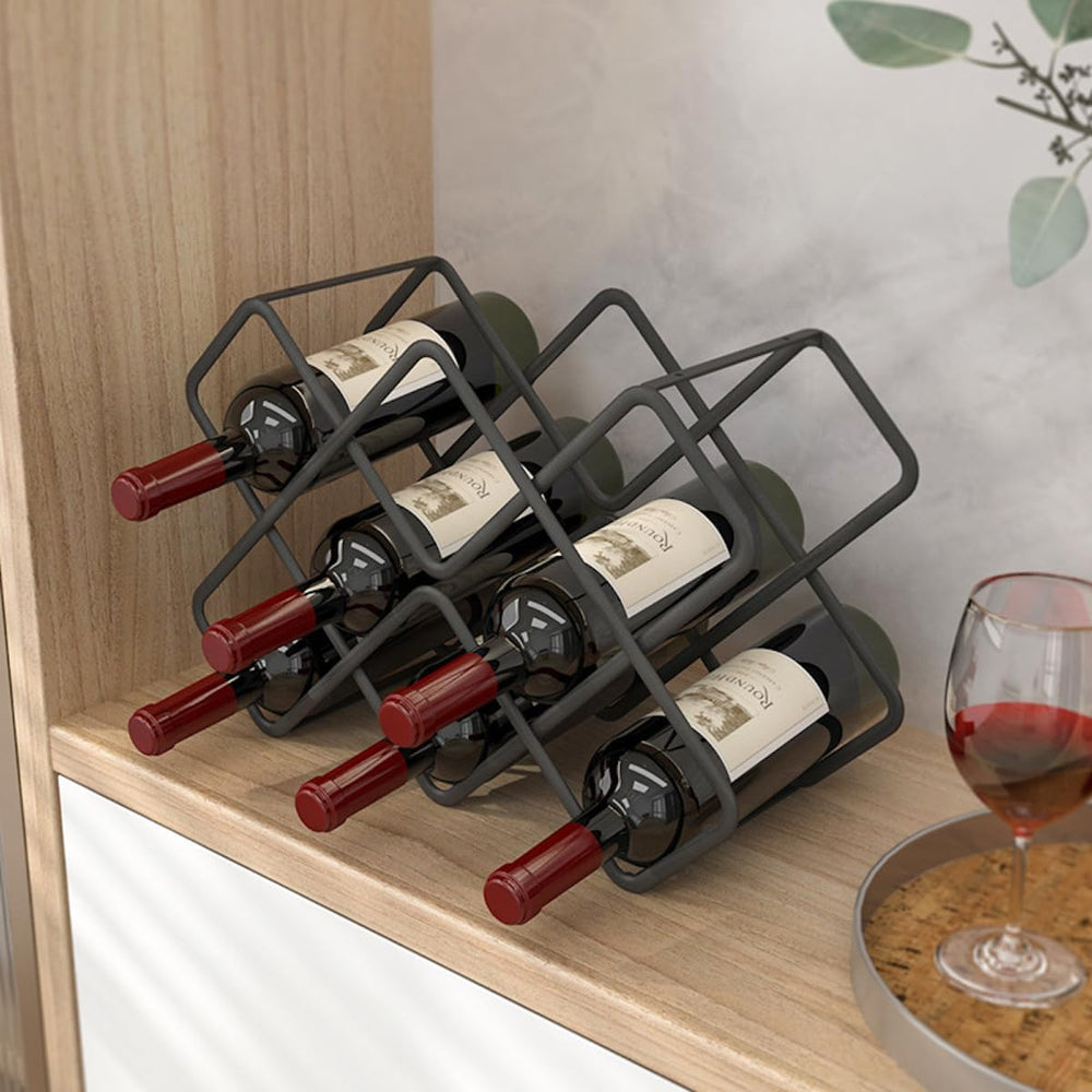 Metal Wine Rack – Matte Black Carbon Steel, 10-Bottle Countertop & Hangab...