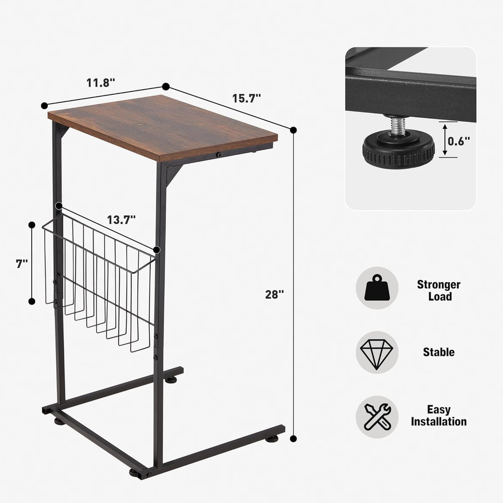 HOMREST End Table, Small Narrow Sofa Table for Couch and Recliner,C Shaped Si...