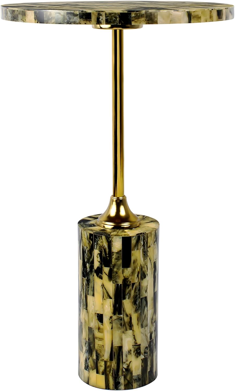 JONATHAN Y Hedda Gold Iron 23.5" Round Pedestal Drink Table with Yellow ...