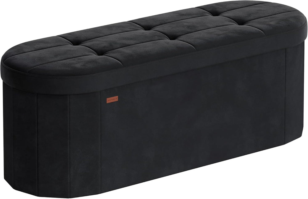 SONGMICS Mazie Collection - Folding Ottoman with Storage, Oval Storage Ottoma...