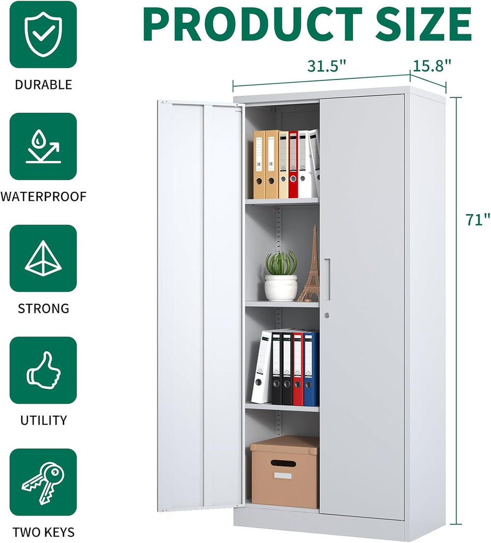 71" Tall Metal Storage Cabinet with Adjustable Shelves, Kitchen Pantry S...