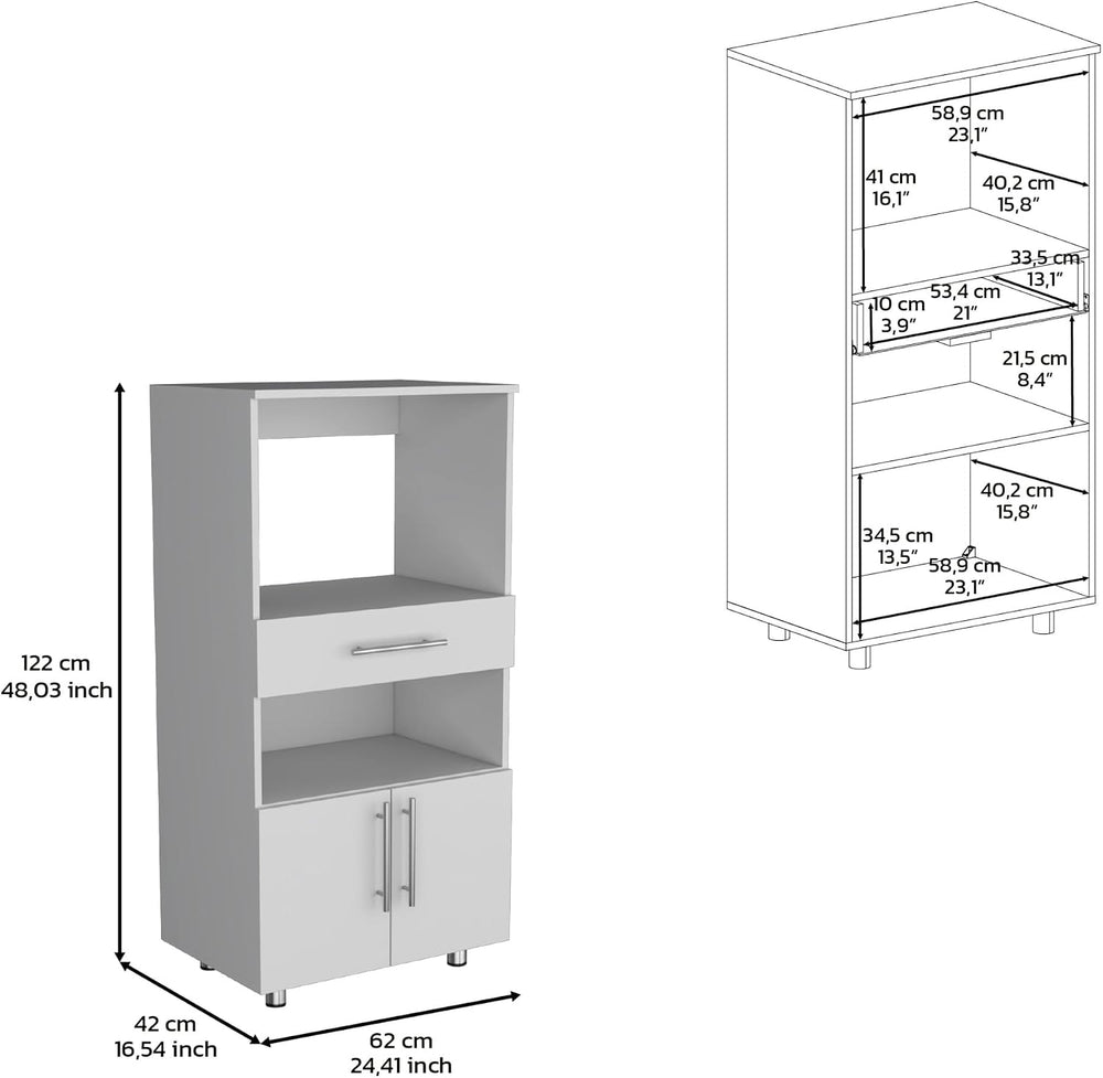 Kitchen Pantry 48" H, Two Open Storage Shelves, One for Microwave, Two D...