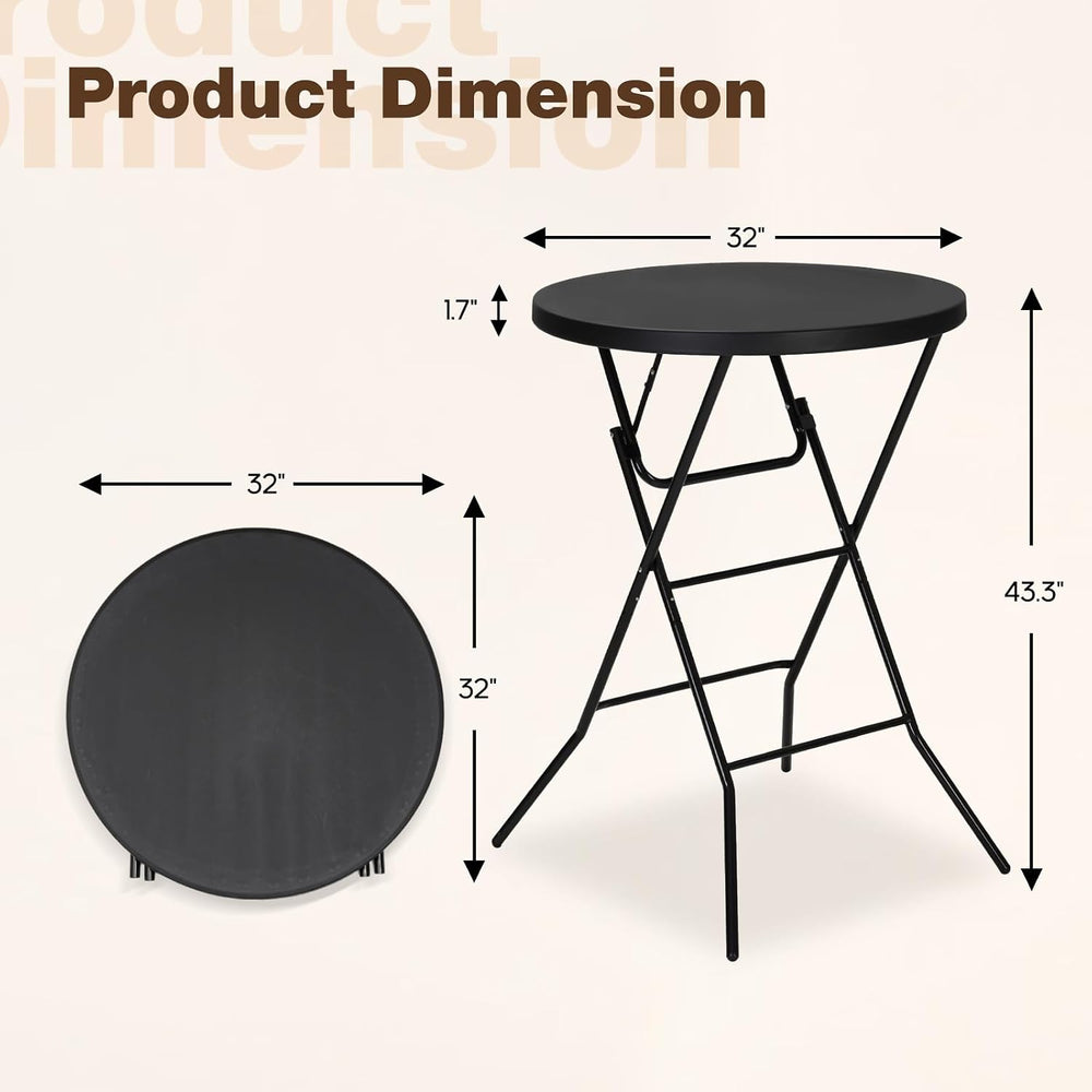 32" Round Folding Table, Portable Bar Height Folding Table with Detachab...
