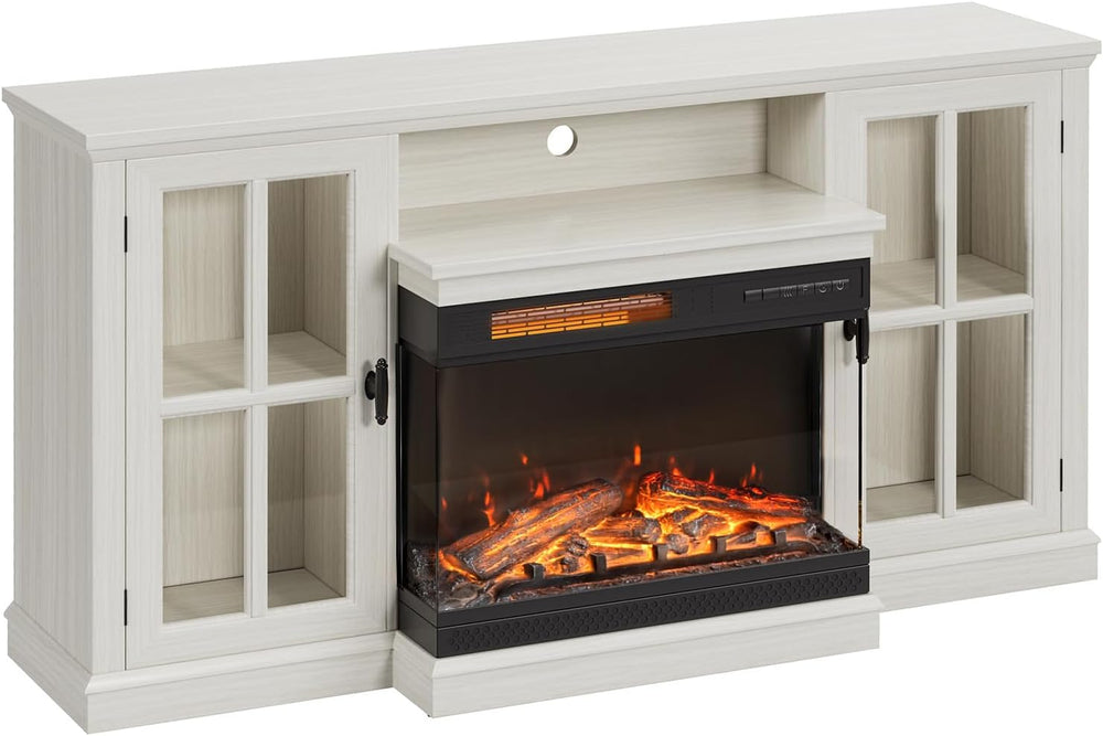 JUMMICO Fireplace TV Stand up to 65", 3-Sided Glass, Distressed White | ...