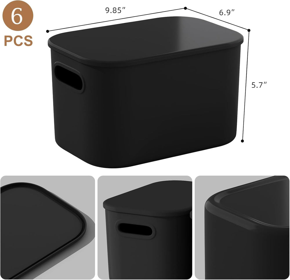 ORGIDOL 8 Pack Black Storage Bins with Lids Stackable Storage Container for O...
